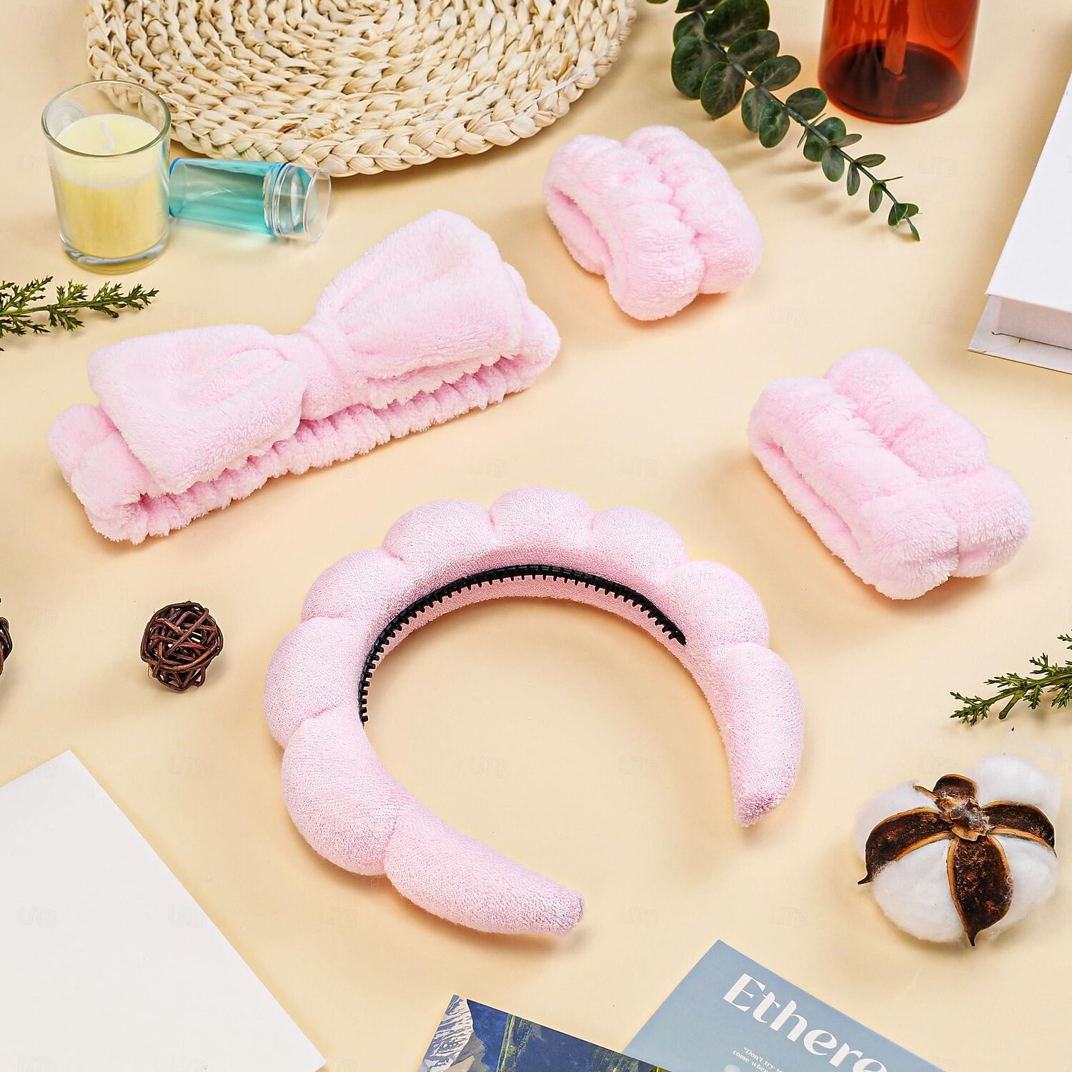 Spa Headband for Washing Face, Skincare Headbands and Wrist bands Set, Terry Cloth Makeup Headband, Puffy Anti-Slip Face Wash Headbands for Women for Facial Cleaning, Makeup 2025 - $6.99 –P7