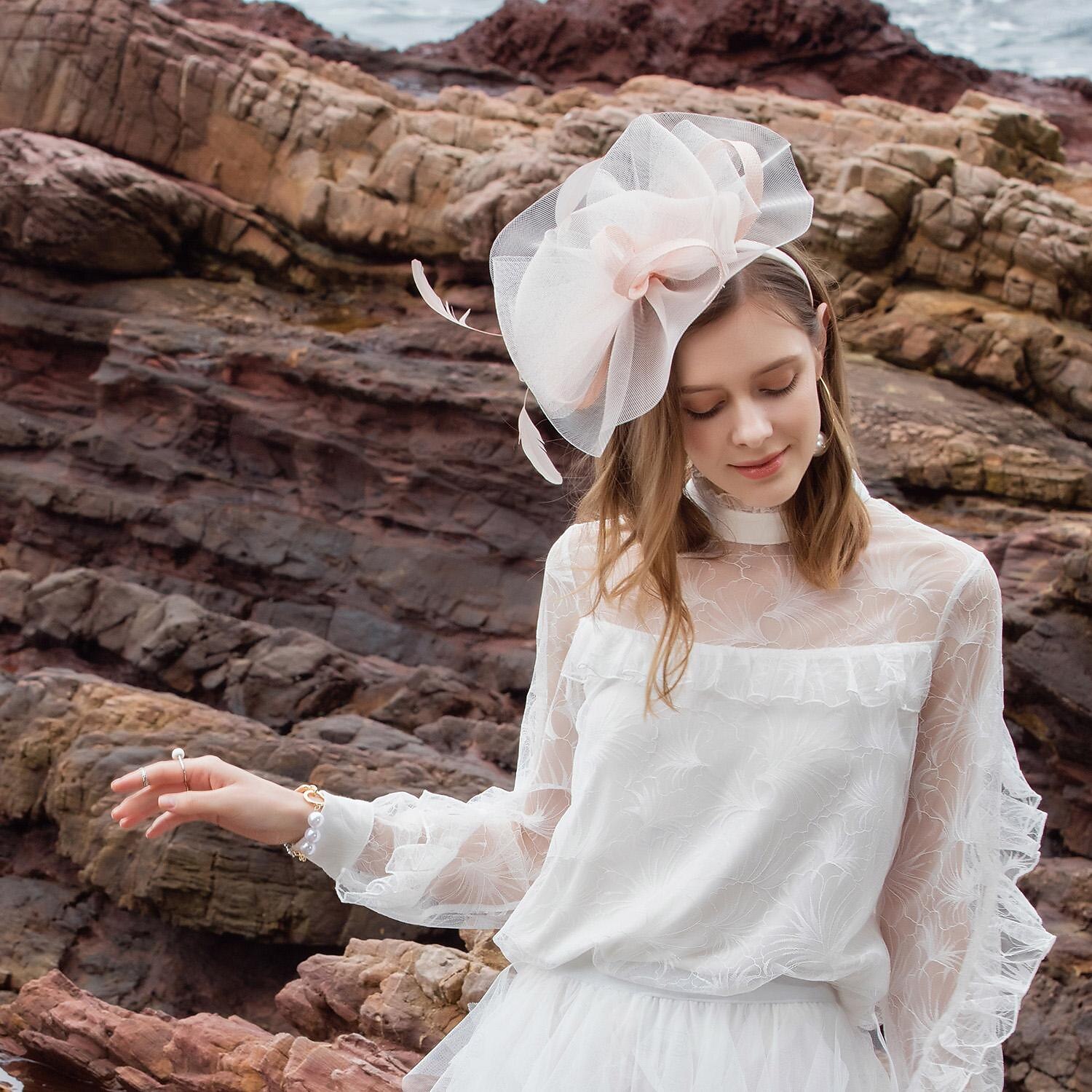 fasce cappelli copricapo tulle organza cappello floscio cappello da sole piattino cappello da sposa tea party matrimonio elegante con bowknot copricapo copricapo del 2025 a $42.99 –P13