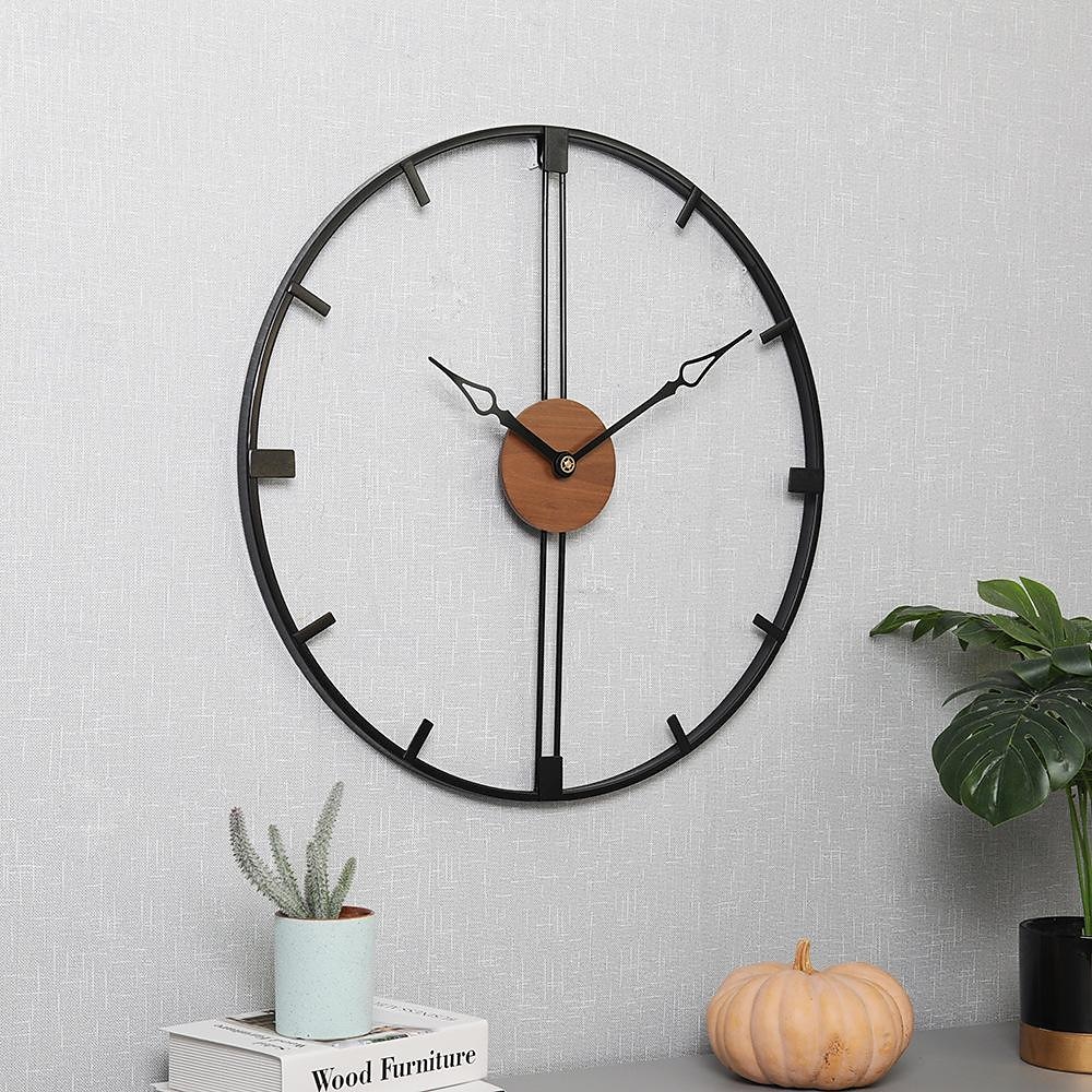 Reloj de pared artístico grande y moderno, reloj de pared grande, decoración artística, relojes de pared, decoración de oficina, minimalista, metal negro para cocina, dormitorio, negro, 60cm 2025 - $116.99 –P4