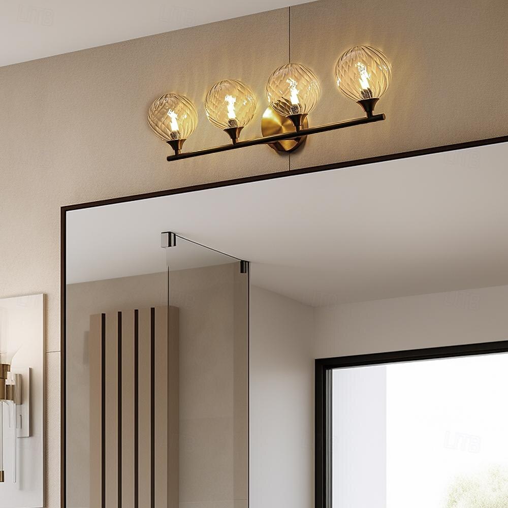 lampada da toeletta per interni 1/2/3/4 luce lampada da toeletta per bagno, lampade da bagno su specchio lampada da bagno dorata con paralume in vetro trasparente del 2025 a $210.89 –P4