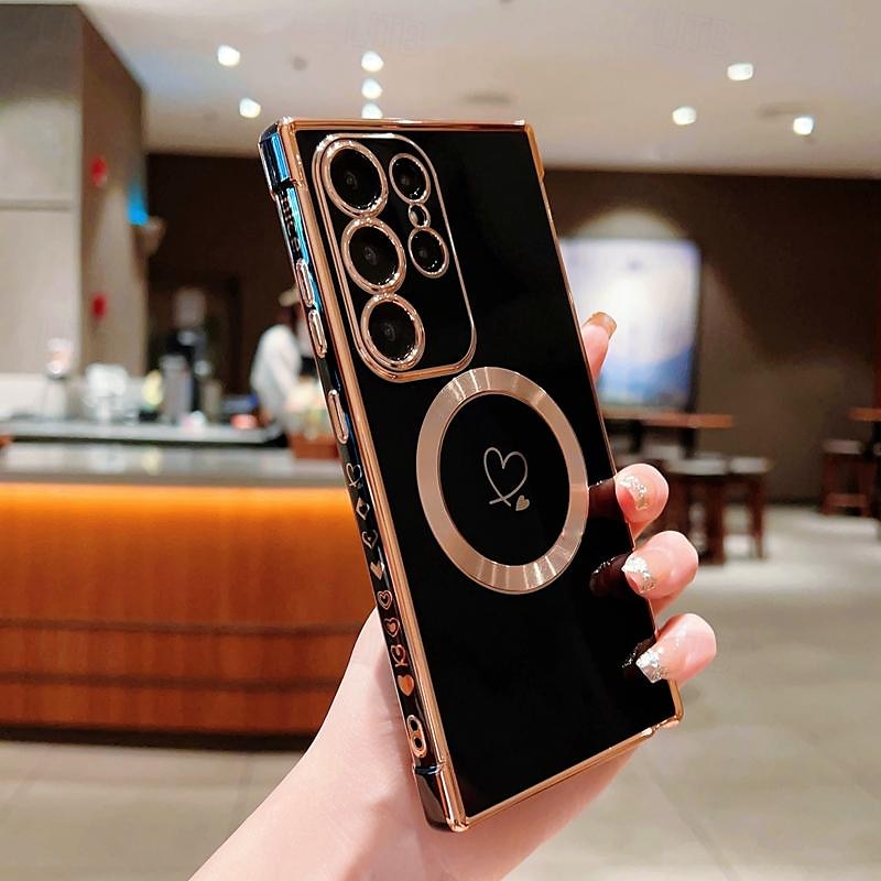 telefono Custodia Per Samsung Galaxy S24 S23 S22 S21 Ultra Plus S25 Ultra Per retro Supporta la ricarica wireless Resistente agli urti Con cuori TPU Placcatura del 2025 a $13.99 –P9