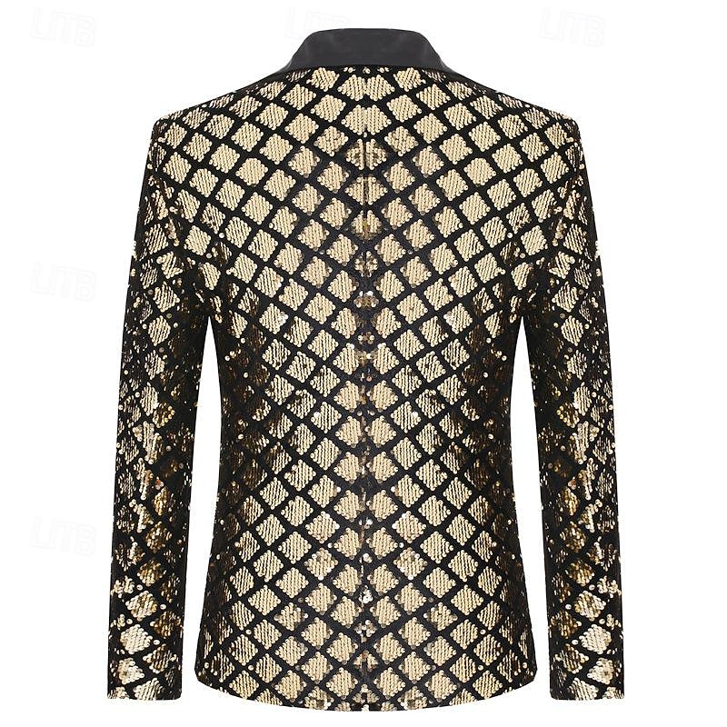 Männlich Blazer Hochzeitsfeier Party & Abend Tasche Ganzjahres Paillettenbesetzt glitzernd Hochzeit Einreihig Blazer Silber Schwarz Königliches Blau Gold 2026 - $60.99 –P2