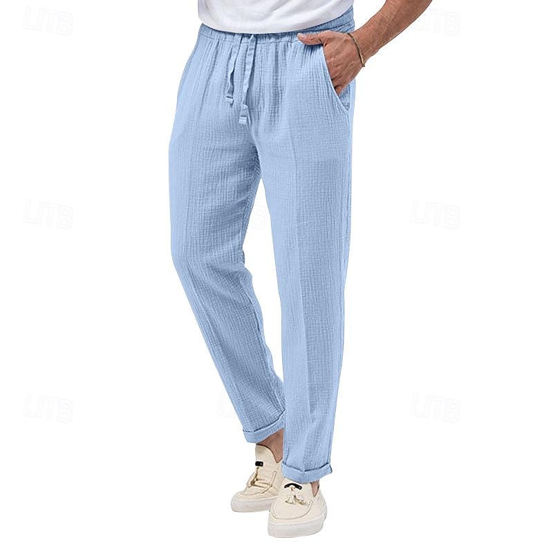 Pánské Kalhoty Plážové šortky Kalhoty pro volný čas Kalhoty Seersucker Šňůrky Elastický pas Straight-Leg Bez vzoru Pohodlné Prodyšné Denní Dovolená Streetwear Módní Na běžné nošení Černá Bílá 2025 - $20.99 –P9