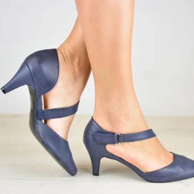 Pentru femei Tocuri Pantofi pumps Pantofi rochie Petrecere În aer liber Zilnic Toc Mic Vârf ascuțit Modă minimalism Imitație Piele Curea Gleznă Negru Alb Albastru 2025 - $46.99 –P8