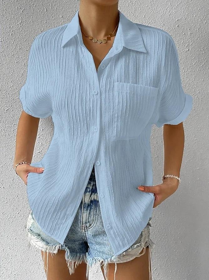 Hemd Bluse Damen Weiß Rosa Blau Glatt Taste Tasche Strasse Täglich Modisch Hemdkragen Regular Fit S 2025 - $26.99 –P3