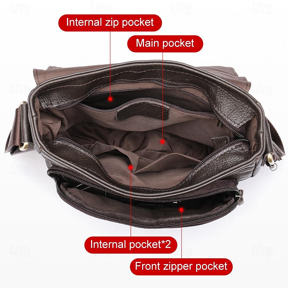Per uomo Borsa a tracolla Borsa a tracolla Cuoio Esterno Viaggi Cerniera Regolabile Massima capacità Duraturo Tinta unica Marrone scuro Nero del 2025 a $69.99 –P6