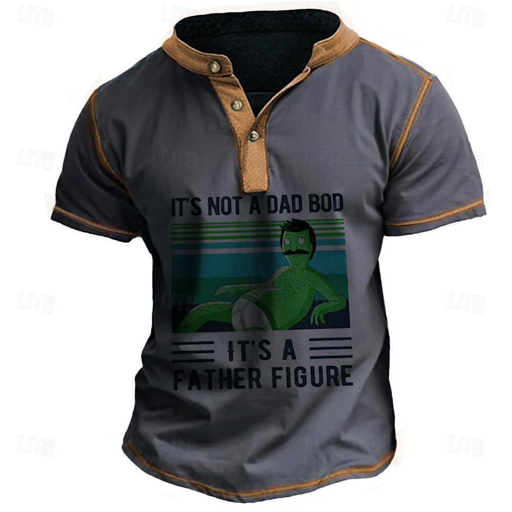 Papa Shirts It'S Not A Dad Bod It'S A Father Figure Men'S Casual 3D Print T Shirt Tee Henley Shirt Papa T Shirt Holiday Going Out T Shirt Gray Short Sleeve Henley Shirt Spring & Summer 2025 - $21.99 –P4