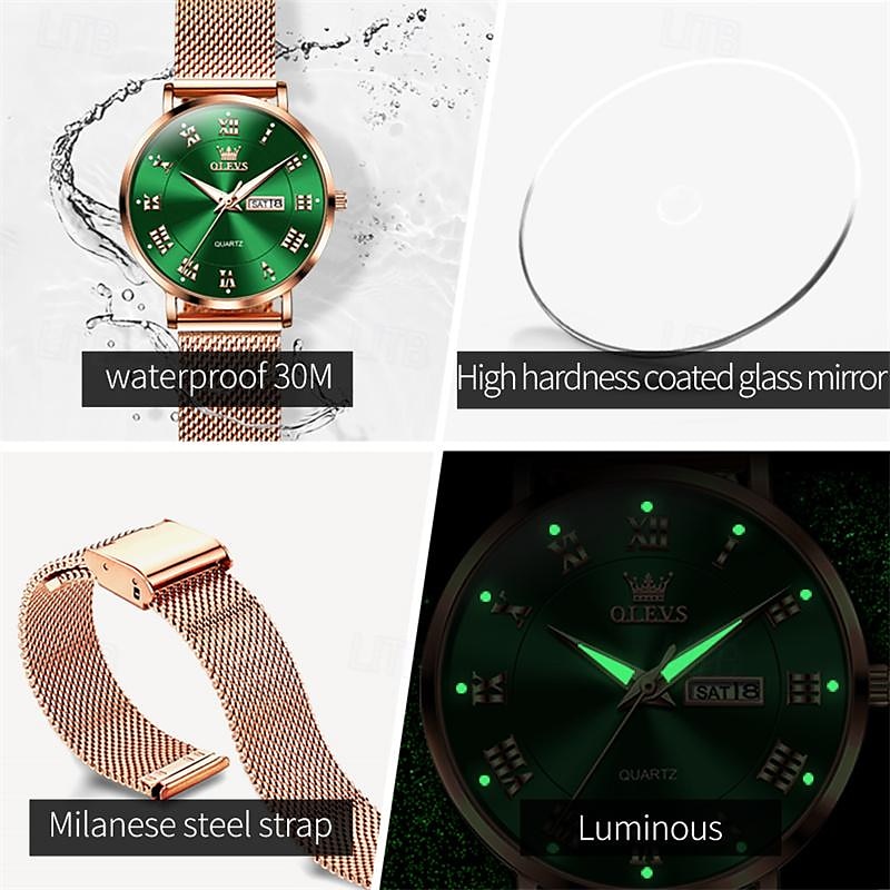 New Olevs Olevs Brand Mother's Day Gift for Women'S Watches Luminous Calendar Week Display Simple Quartz Watch Double Calendar High Value Ladies Waterproof Sports Watch 2026 - $29.99 –P7