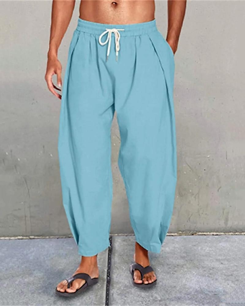 Férfi Vászon nadrág Nadrág Nyári nadrág Strand nadrág Hárem nadrág Zsinór Zseb Rugalmas derék Sima Mokaszinok Légáteresztő Napi Tengerpart Vakáció Hawaii Boho Fekete Fehér 2026 - $22.99 –P2
