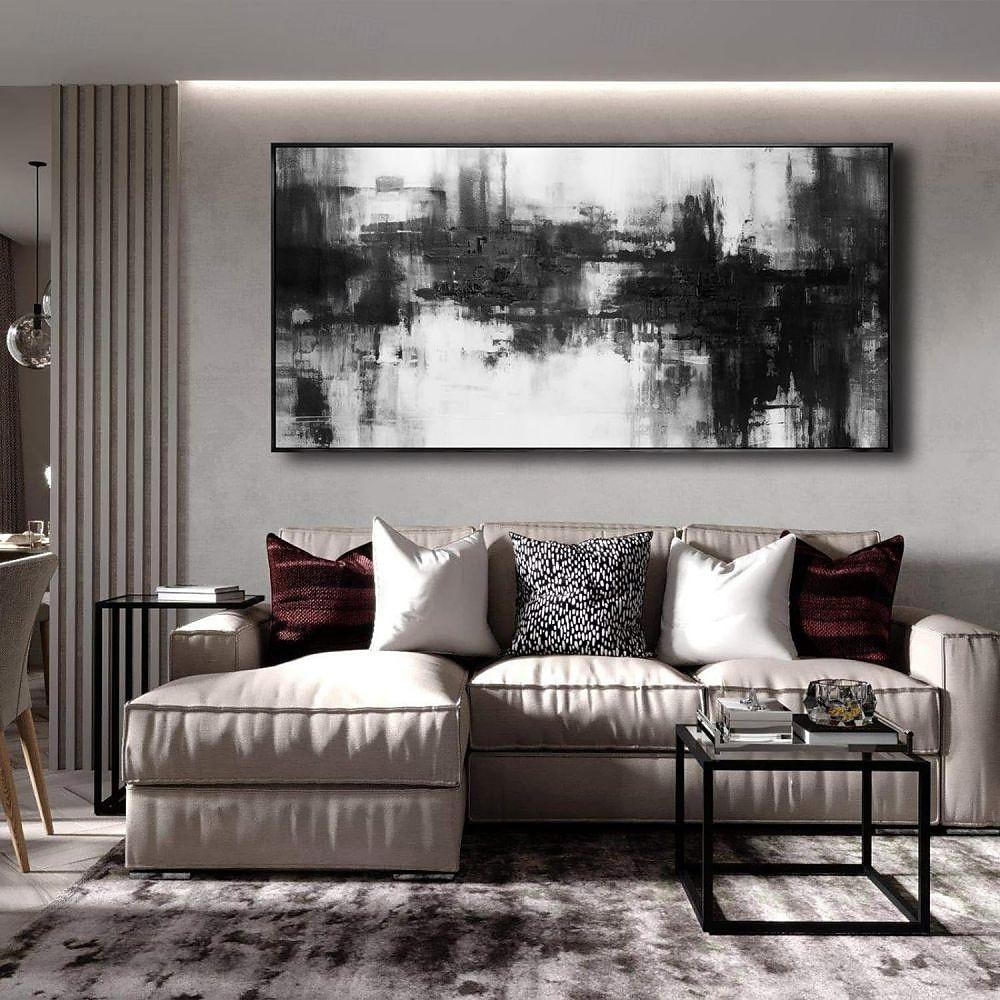 Handgefertigtes Ölgemälde auf Leinwand, Wandkunst, Dekoration, schwarz-weiß, modernes, einfaches, handgemaltes, abstraktes, dekoratives Bild für Zuhause, Wohnzimmer, gerolltes, rahmenloses, 2026 - $89.99 –P1