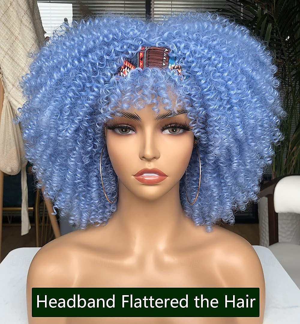 Curly Wig with Bangs for Black Women Short Kinky Curly Wig 14inch Afro Hair Carnival Party Christmas Cosplay Wigs Sky Blue 2025 - $17.99 –P6