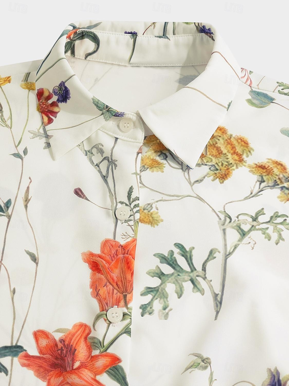 Camicia da donna a maniche lunghe con bottoni Blusa di moda Streetwear floreale Bottoni stampa Top regolari Colletto casual Vacanze Bianco Primavera e Autunno del 2026 a $32.99 –P4