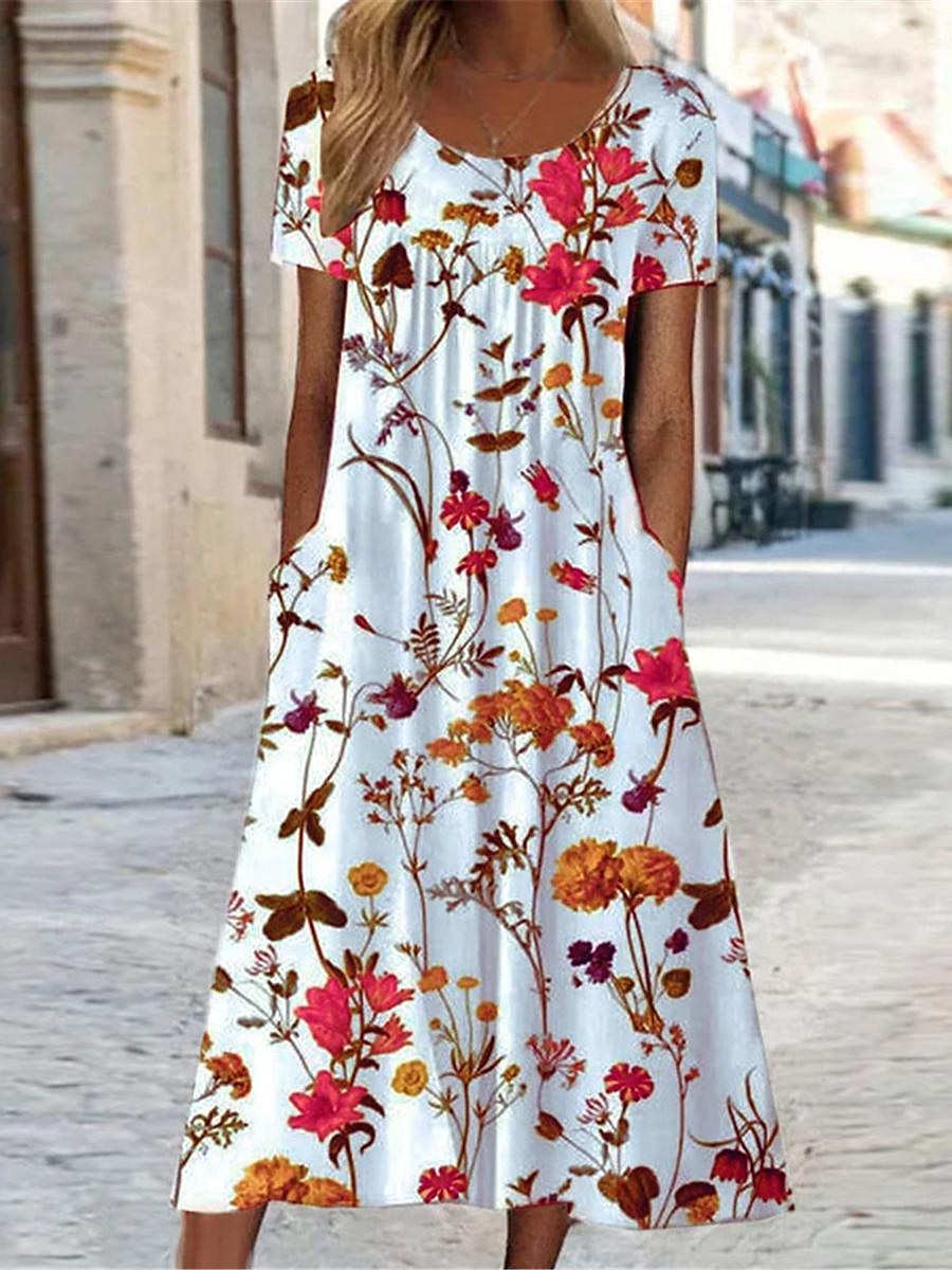 Women's Casual Dress A Line Dress Summer Dress Streetwear A Line Vacation Street Holiday Loose Fit Short Sleeve Crew Neck White Yellow Red Blue Summer 2025 - $35.99 –P3