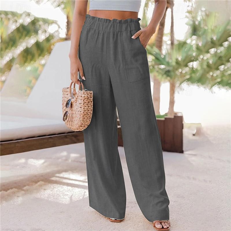 Dames Breed Been Broeken Casual / Dagelijks Lang Effen Zijzakken Elastische tailleband Ademend Comfortabel Inelastisch Uitgaan Weekend Zwart Blozend Roze Lichtgrijs Donkergrijs Lente zomer Normale 2025 - $18.99 –P7