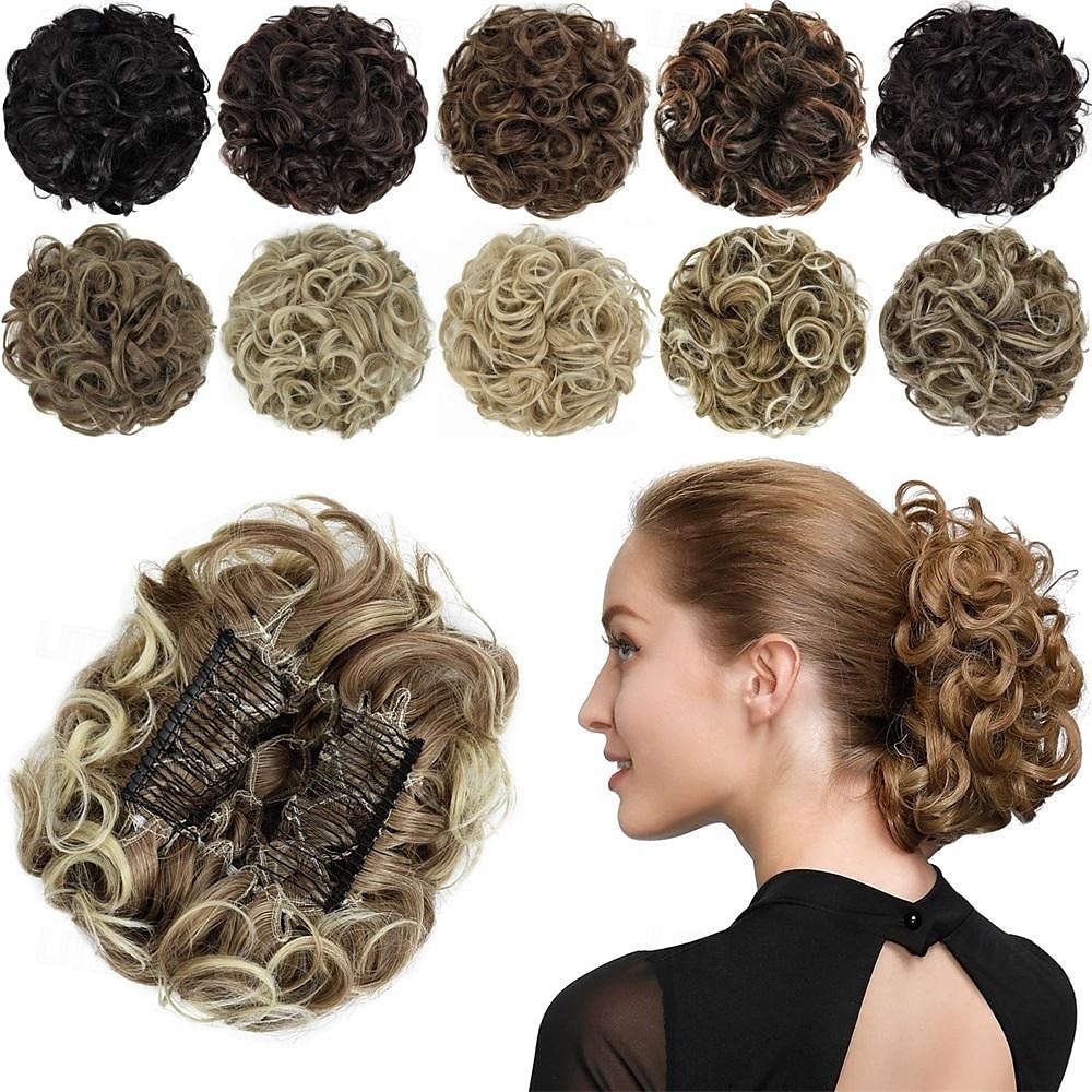 rosenknopp chignon-hårstycke lockigt bulle-förlängningar scrunchie updo syntetiska kammar i rörigt knullhår för kvinnor naturligt blond 2025 - $10.99 –P8