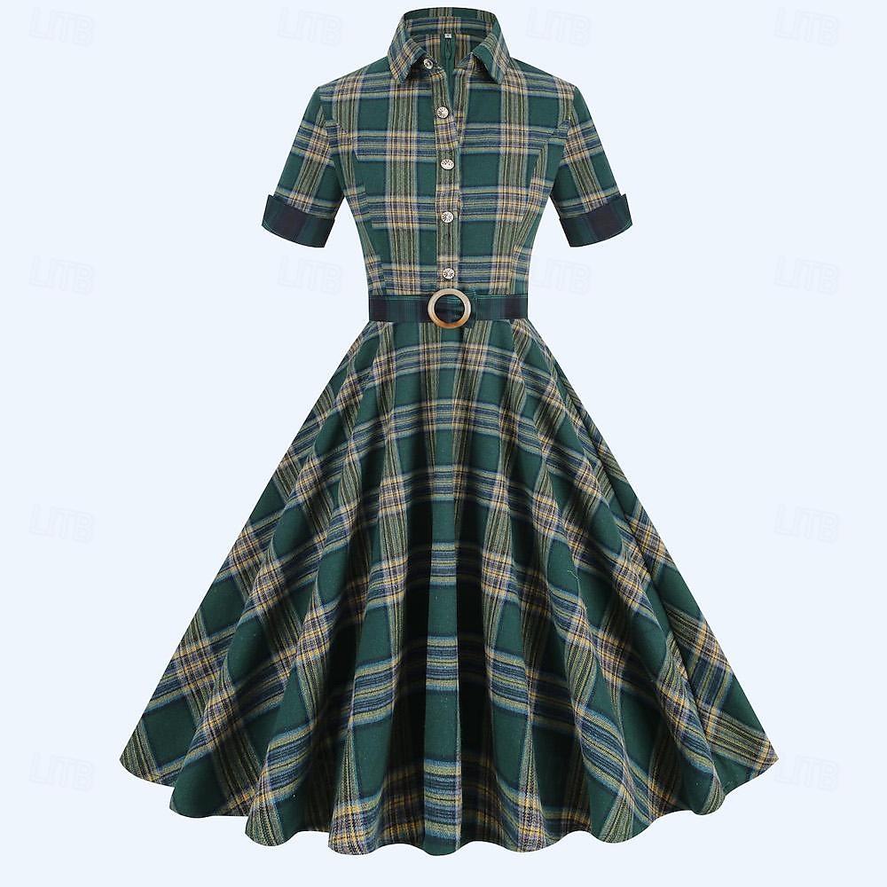Rétro Vintage Années 1950 Rockabilly Midi Robe Robe trapèze Robe Évasée À carreaux Femmes Mascarade Mascarade Date Enterrement de Vie de Jeune Fille Adulte Robe Robes de soirée Printemps & Été de 2025 ? $38.99 –P1