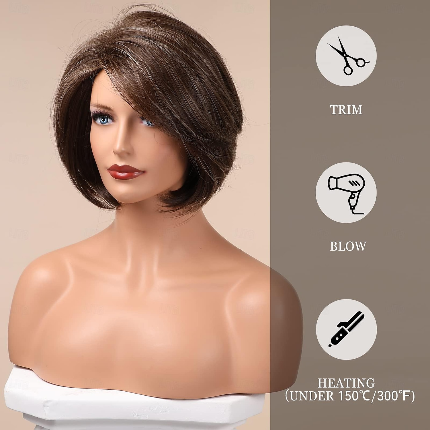 Peruca bob marrom perucas de cabelo curto para mulheres destaque peruca sintética de fibra resistente ao calor com aparência natural de 10 polegadas de 2025 por $18.49 –P5
