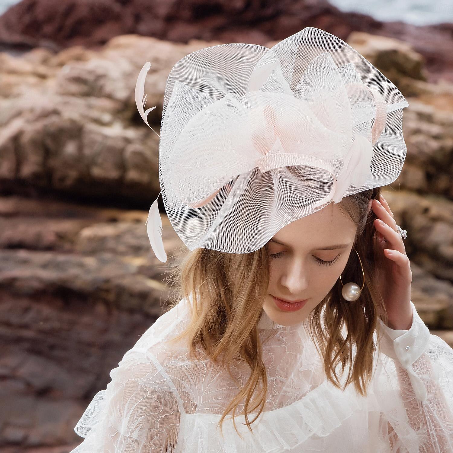 fasce cappelli copricapo tulle organza cappello floscio cappello da sole piattino cappello da sposa tea party matrimonio elegante con bowknot copricapo copricapo del 2025 a $42.99 –P9