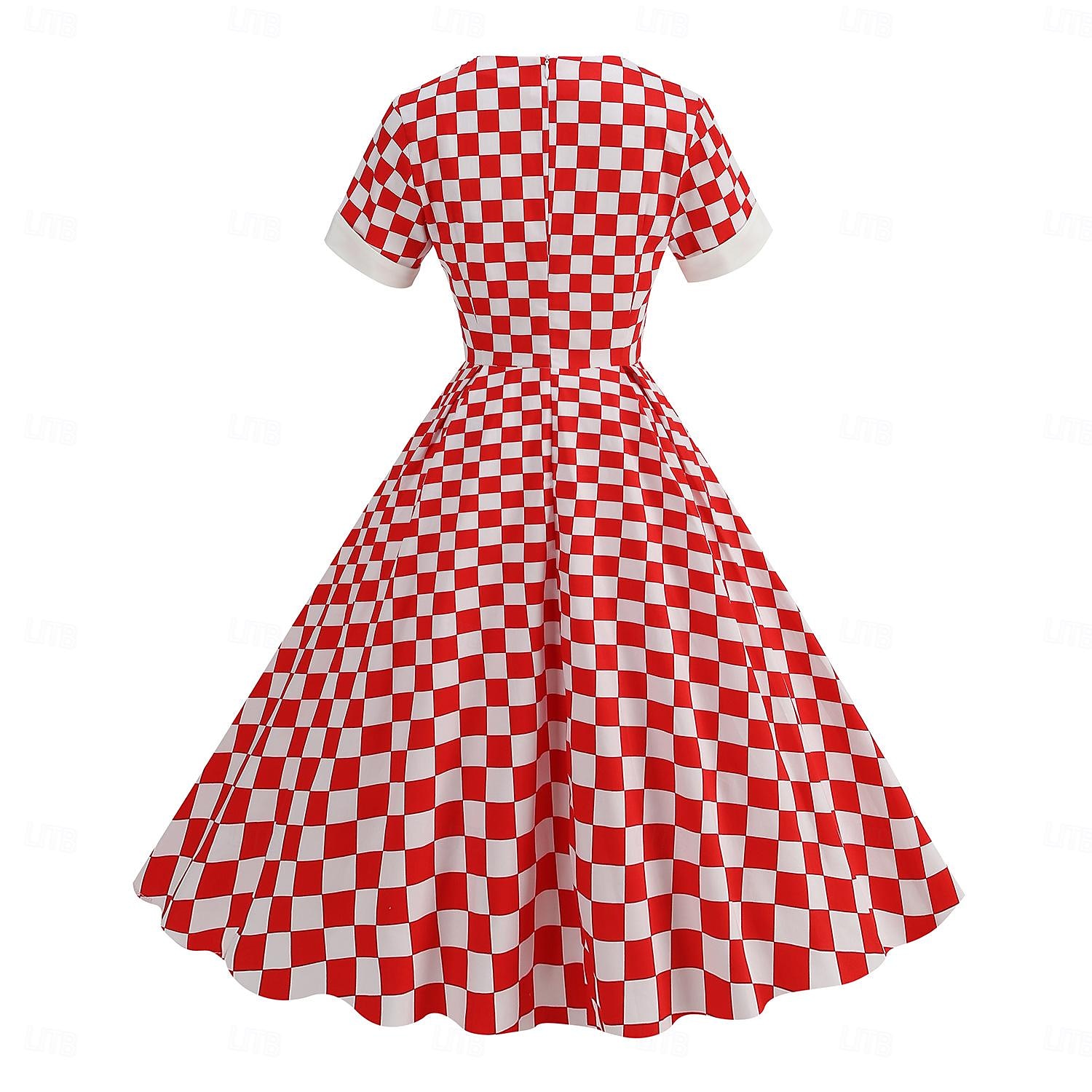 Retro 50. léta Rockabilly Houpací šaty Flare šaty Kostkovaný Dámské předvečer Všech svatých Plesová maškaráda Na den loučení se svobodou nevěsty Dospělí Šaty Šaty pro návrat domů 2025 - $41.99 –P3