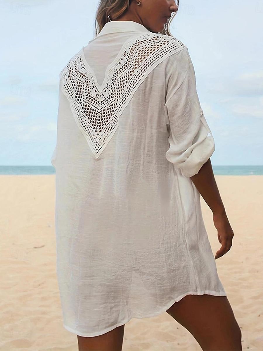Pentru femei Rochie Mini Rochii inspirate din in Rochie albă Rochii Tip Cămașă Șal Hawaiană Vacanță Concediu Plajă Potrivire Largă Manșon Lung Guler Cămașă Negru Alb Vară 2025 - $32.99 –P5