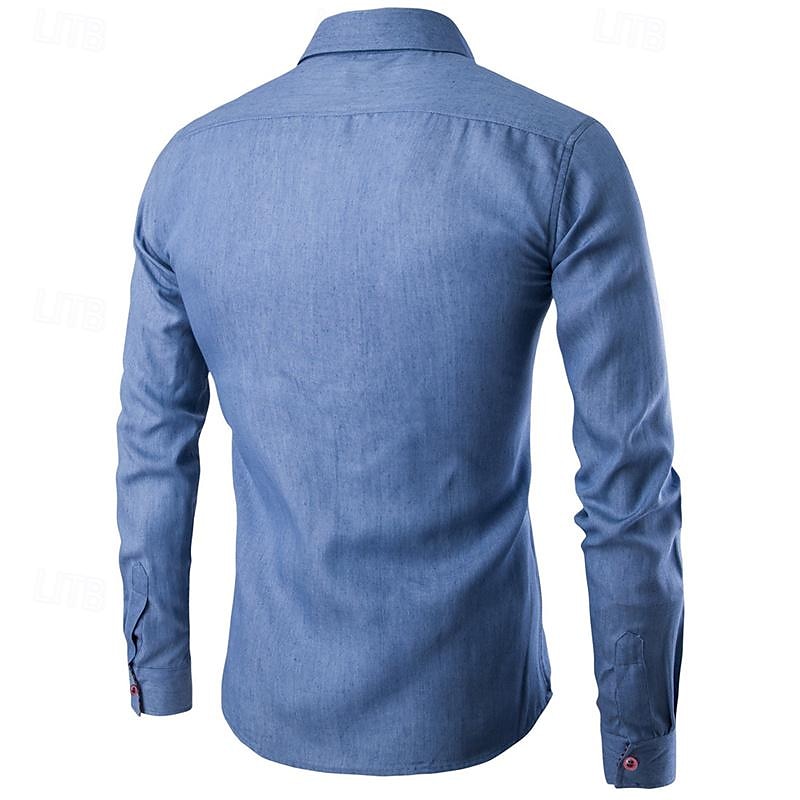 Herren Hemd leinenhemd Hemd aus Baumwollleinen Sommerhemd Strandhemd Knopfhemd Glatt Hawaiianisch Festtage Blau Dunkelblau Langarm Kargen Frühling & Herbst Bekleidung Spleißen 2025 - $19.99 –P4