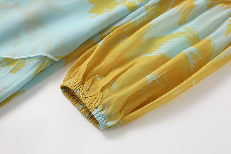Robe balançoire femme boho robe longue robe maxi robe bleu jaune vert clair floral à lacets manches lanterne printemps été robe profonde v ourlet irrégulier week-end coupe ample 2023 s m l xl xxl de 2025 ? $40.99 –P7