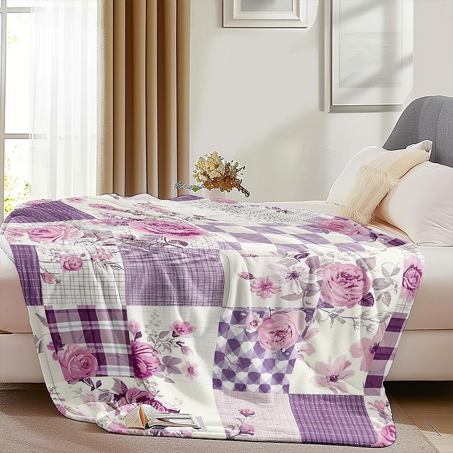 Couverture à motif patchwork en flanelle, grande couverture chaude pour toutes les saisons, cadeaux de 2025 ? $18.99 –P5