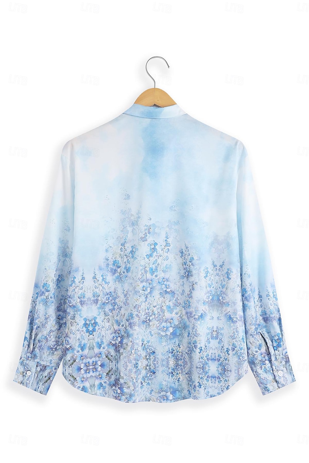 Camicia da donna moda floreale stampa bottoni maniche lunghe top regolare colletto casual vacanza blu verde khaki primavera e autunno del 2025 a $32.99 –P3