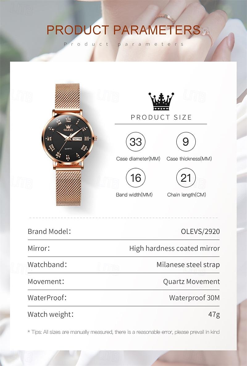 New Olevs Olevs Brand Mother's Day Gift for Women'S Watches Luminous Calendar Week Display Simple Quartz Watch Double Calendar High Value Ladies Waterproof Sports Watch 2026 - $29.99 –P8