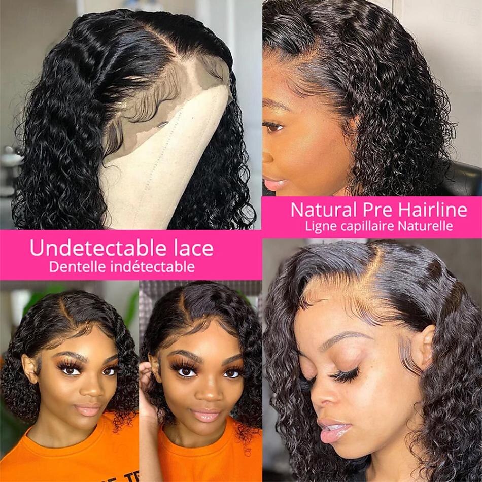 parrucca anteriore del merletto dei capelli umani remy 13x4 parte libera capelli brasiliani parrucca nera riccia crespa 150% densità del 180% con i capelli del bambino pre-pizzicati per parrucche per del 2025 a $216.29 –P2