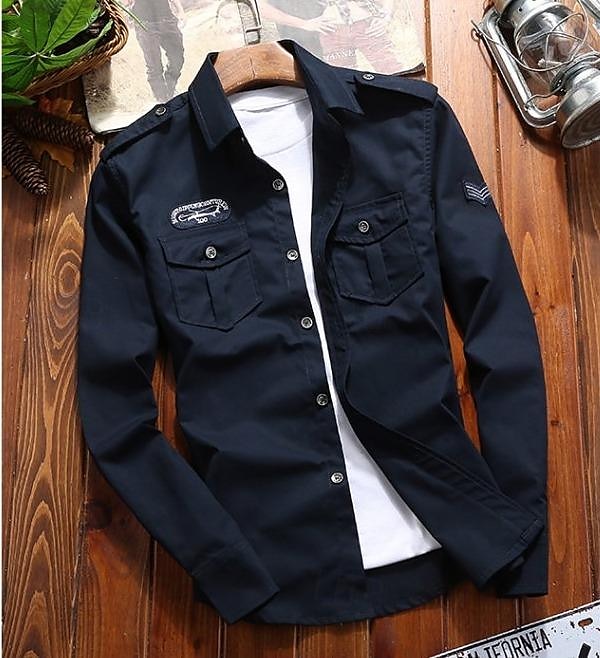 Herren Arbeitshemd Knopfhemd Cargohemd Overshirt Armeegrün Königsblau Khaki Langarm Grafikdrucke Klassischer Kragen Arbeit Campen und Wandern Bestickt Bekleidung 100% Baumwolle Lässig Militär 2025 - $38.99 –P5