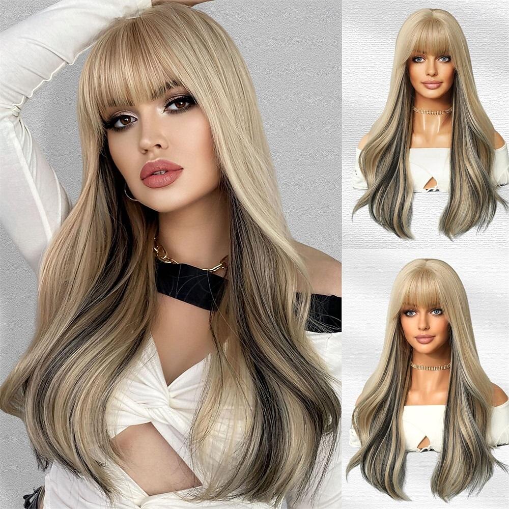 lunghe parrucche ondulate viola con frangia 26 pollici ricci sintetici parrucche ombre resistenti al cuore per le donne cosplay di feste quotidiane usate del 2025 a $21.99 –P3