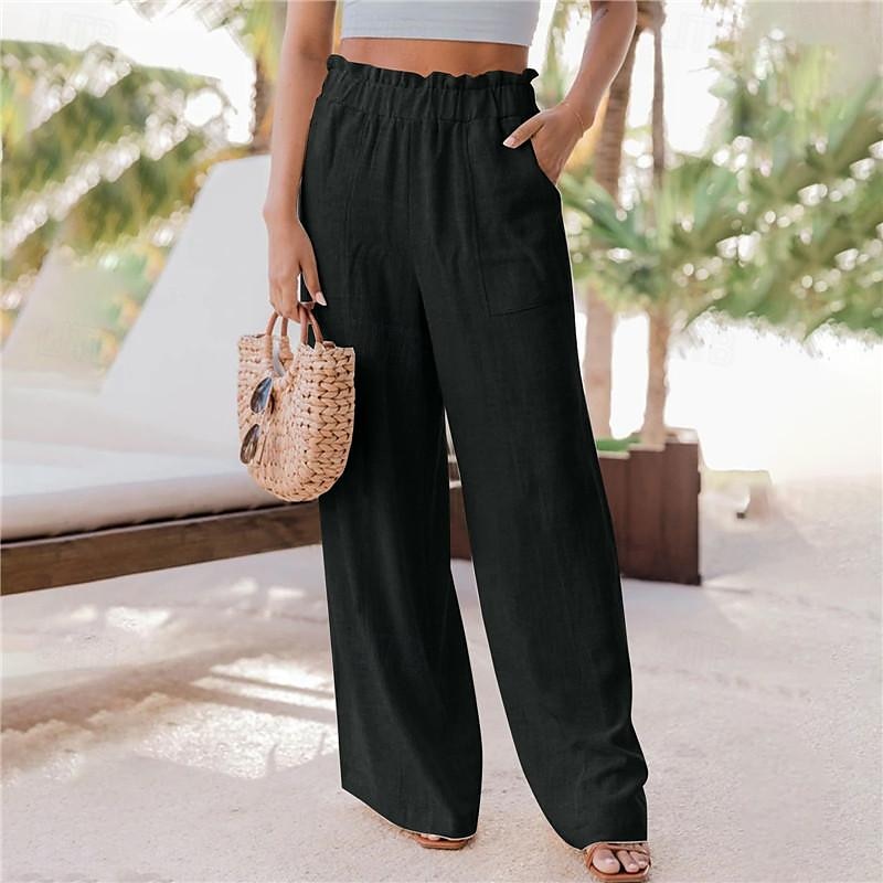 Dames Breed Been Broeken Casual / Dagelijks Lang Effen Zijzakken Elastische tailleband Ademend Comfortabel Inelastisch Uitgaan Weekend Zwart Blozend Roze Lichtgrijs Donkergrijs Lente zomer Normale 2025 - $18.99 –P13
