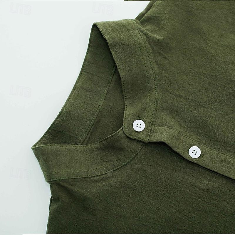 Per uomo Camicia camicia di lino Camicia in lino e cotone Camicia in cotone bianco Camicia con colletto cinese Camicia con colletto alla coreana Liscio Da mare Strada Nero Bianco Blu marino Blu del 2025 a $21.99 –P11
