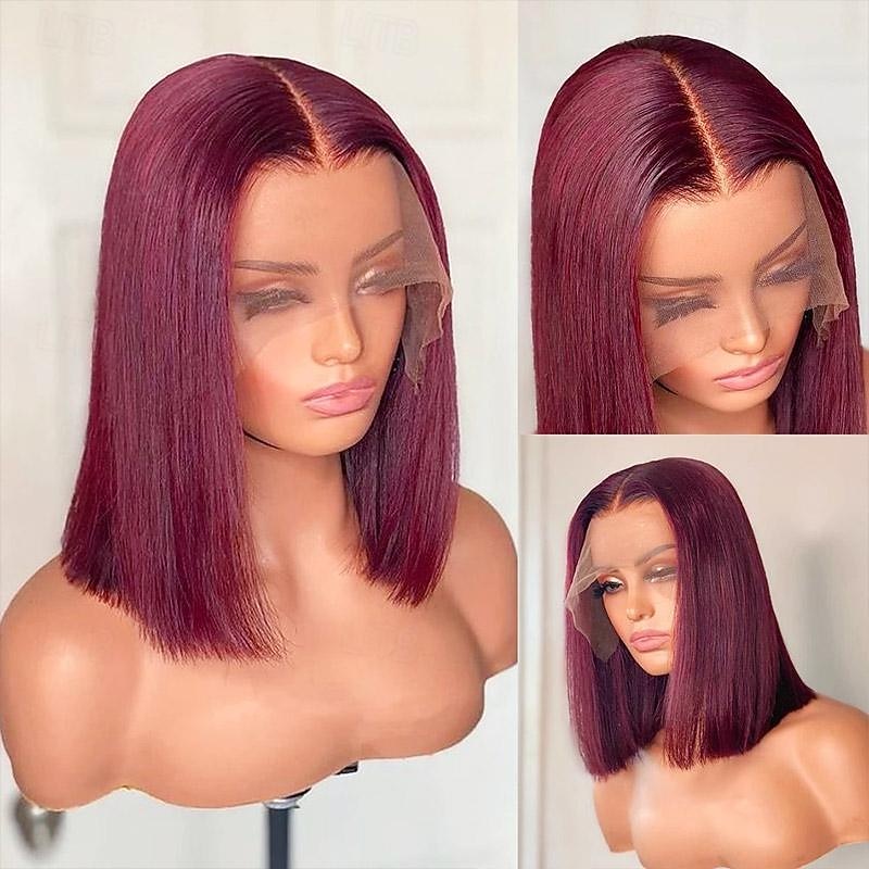 Parrucca corta bob 99j 13x4 trasparente pizzo frontale capelli lisci parrucche di capelli umani densità 150% per donne nere del 2025 a $176.99 –P2