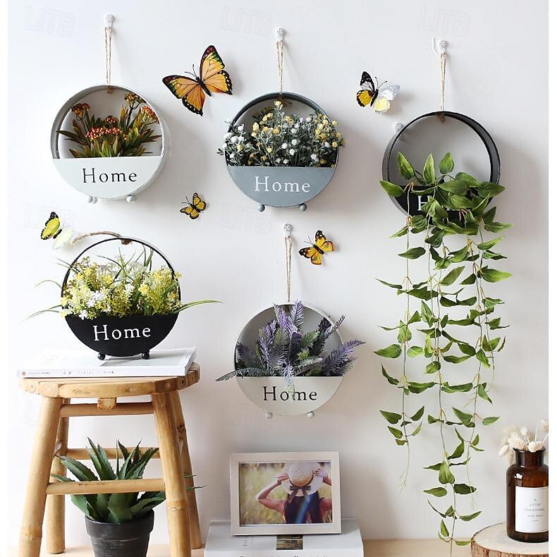 Wall Decoration European Creative Iron Art Round Wall Hanging Simple Hall Decoration Storage Flower Basket 2025 - $28.99 –P1