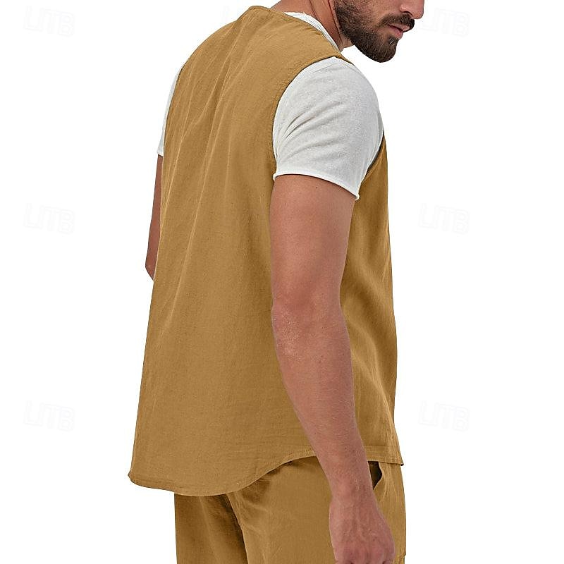 Men's Linen Shorts Summer Shorts Beach Shorts Set Pocket Drawstring Elastic Waist Plain Comfort Breathable Short Holiday Vacation Beach Hawaiian Boho Black Yellow 2025 - $34.99 –P11