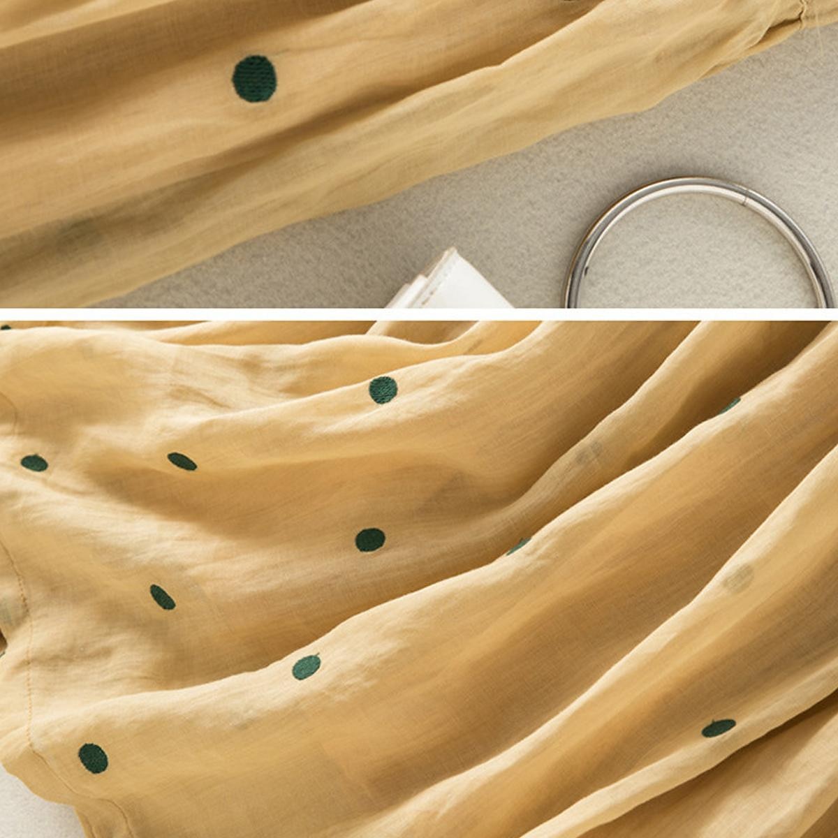 Femme Jupe Trapèze Mode Décontractées Maxi Taille haute Jupes Pois Imprimer Casual Quotidien Fin de semaine Jaune bleu marine Marron Vert Eté Coton et lin de 2025 ? $46.99 –P12
