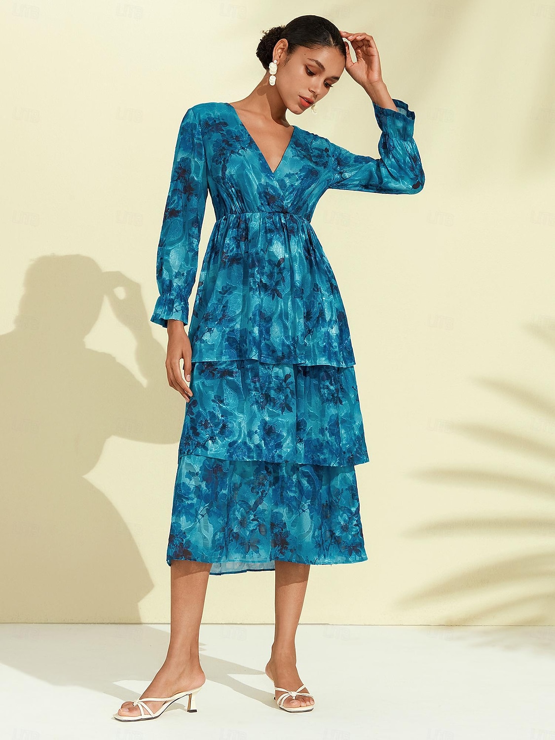 robe midi élégante en mousseline à jacquard fleuri de 2026 ? $113.99 –P6