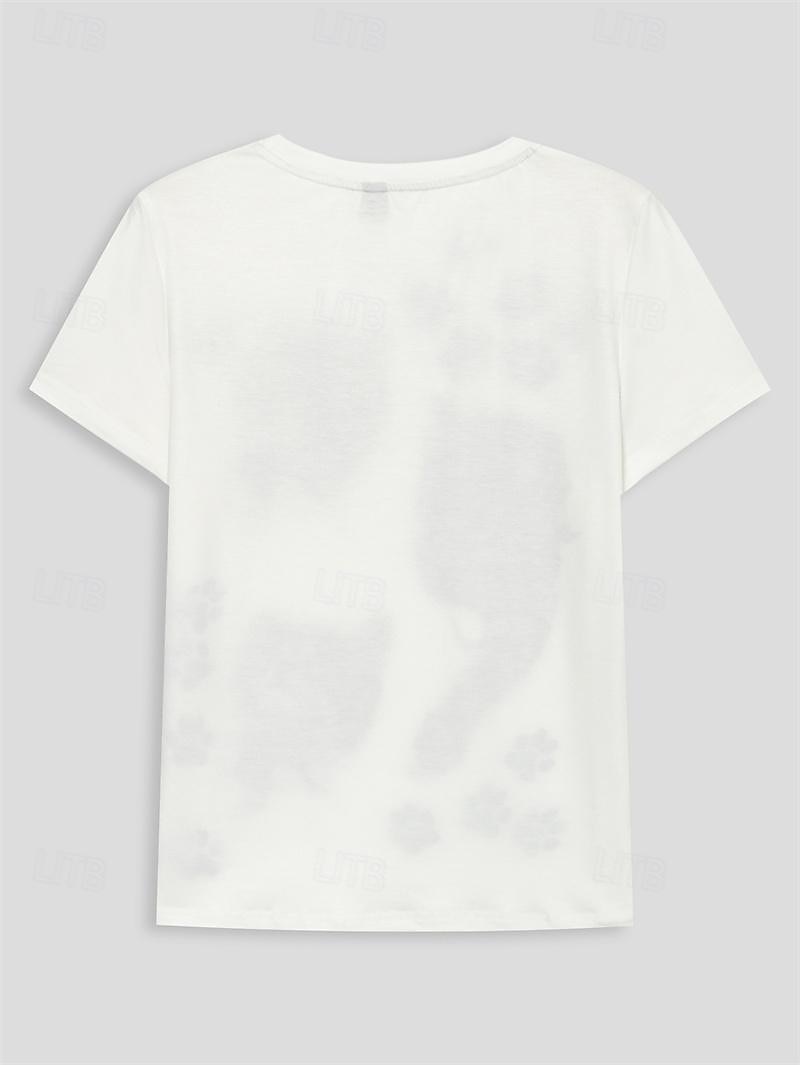 t-shirt basique à manches courtes pour femme, imprimé chat, col rond, décontracté, week-end, blanc de 2025 ? $19.99 –P3