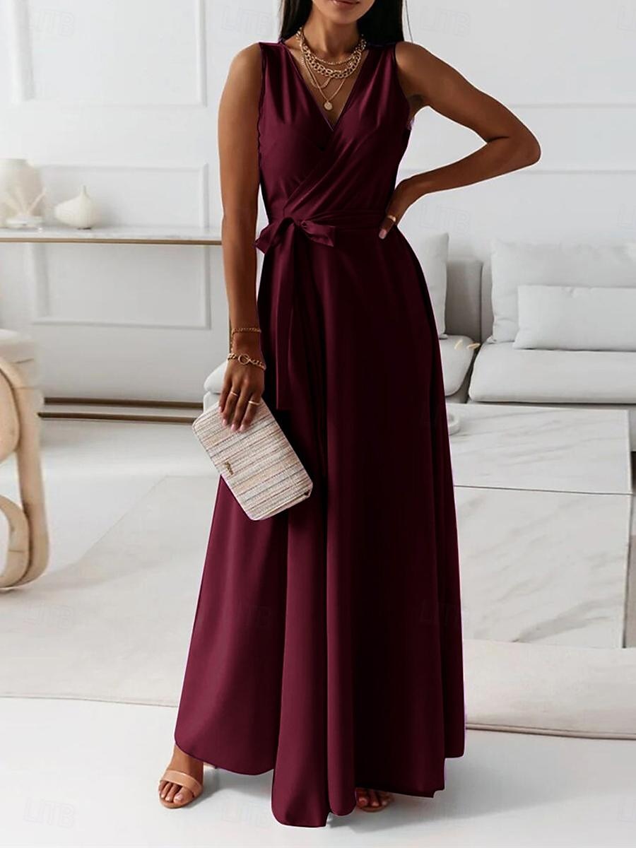 Women's Casual Dress Long Dress Maxi Dress Lace up Date Vacation Streetwear Maxi V Neck Sleeveless Pink Wine Red Color 2025 - $52.99 –P10