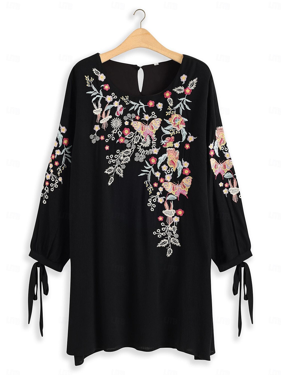 Dam Mini klänning Svart klänning Mexikansk klänning Klassisk Boho Dagligen Lös passning Blommig Långärmad Rund hals Svart Sommar Vår 2025 - $37.99 –P6