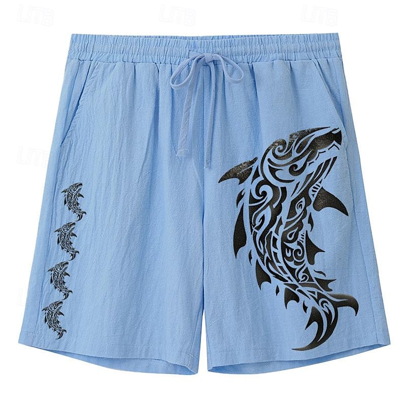 bekymringsløst interlude x joshua jo menns fish printed ferie strand lin shorts 2025 - $23.99 –P3