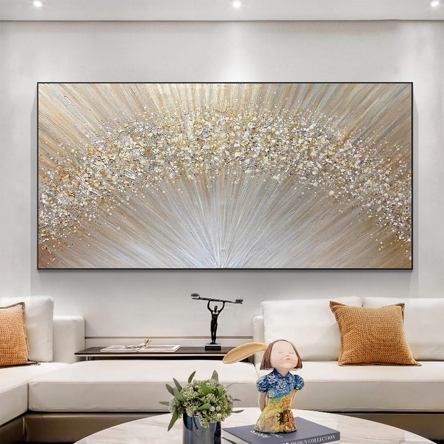 Large hand painted Abstract Gold Texture Oil Painting on Canvas hand painted Minimalist Yellow Ripple Acrylic Painting Modern artwork painting for Living Room Wall Art Decor 2025 - $77.99 –P1