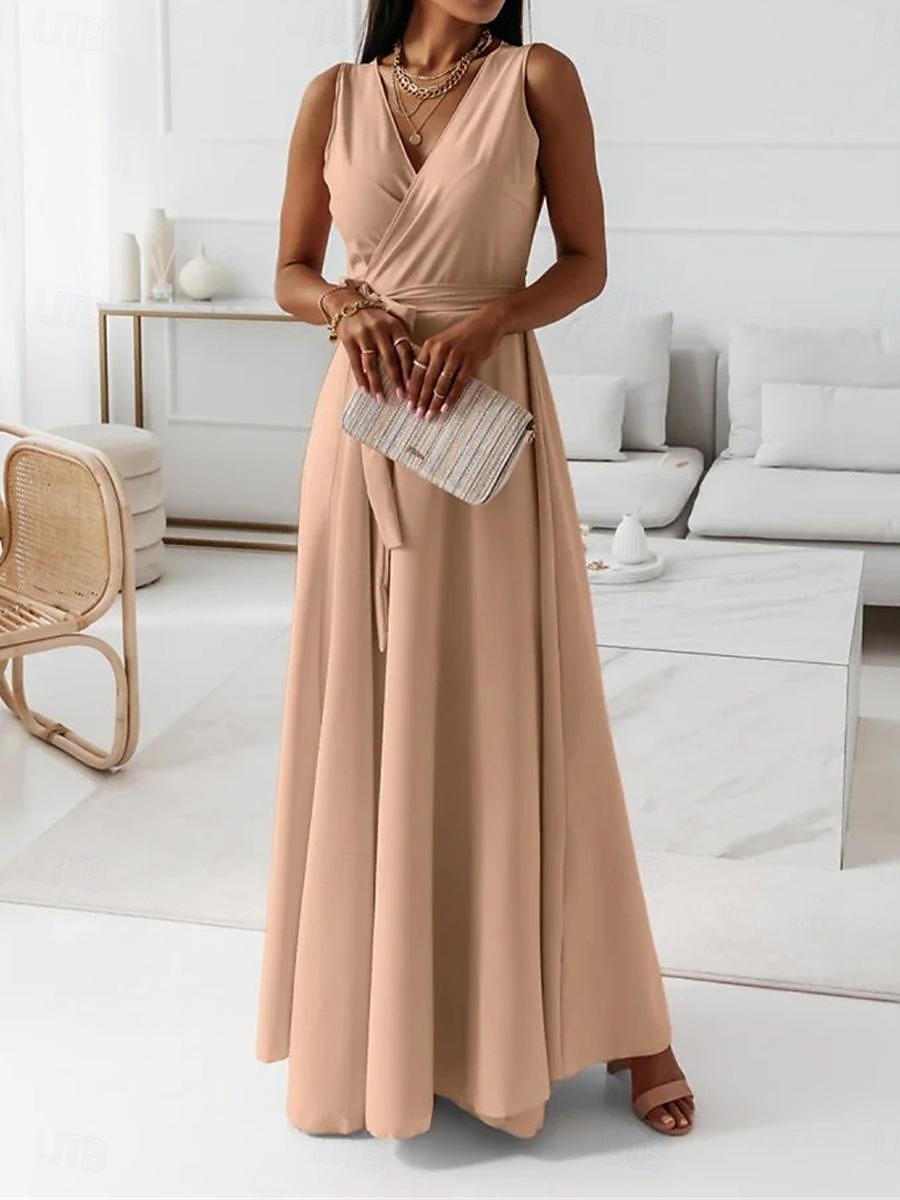 Women's Casual Dress Long Dress Maxi Dress Lace up Date Vacation Streetwear Maxi V Neck Sleeveless Pink Wine Red Color 2025 - $52.99 –P13