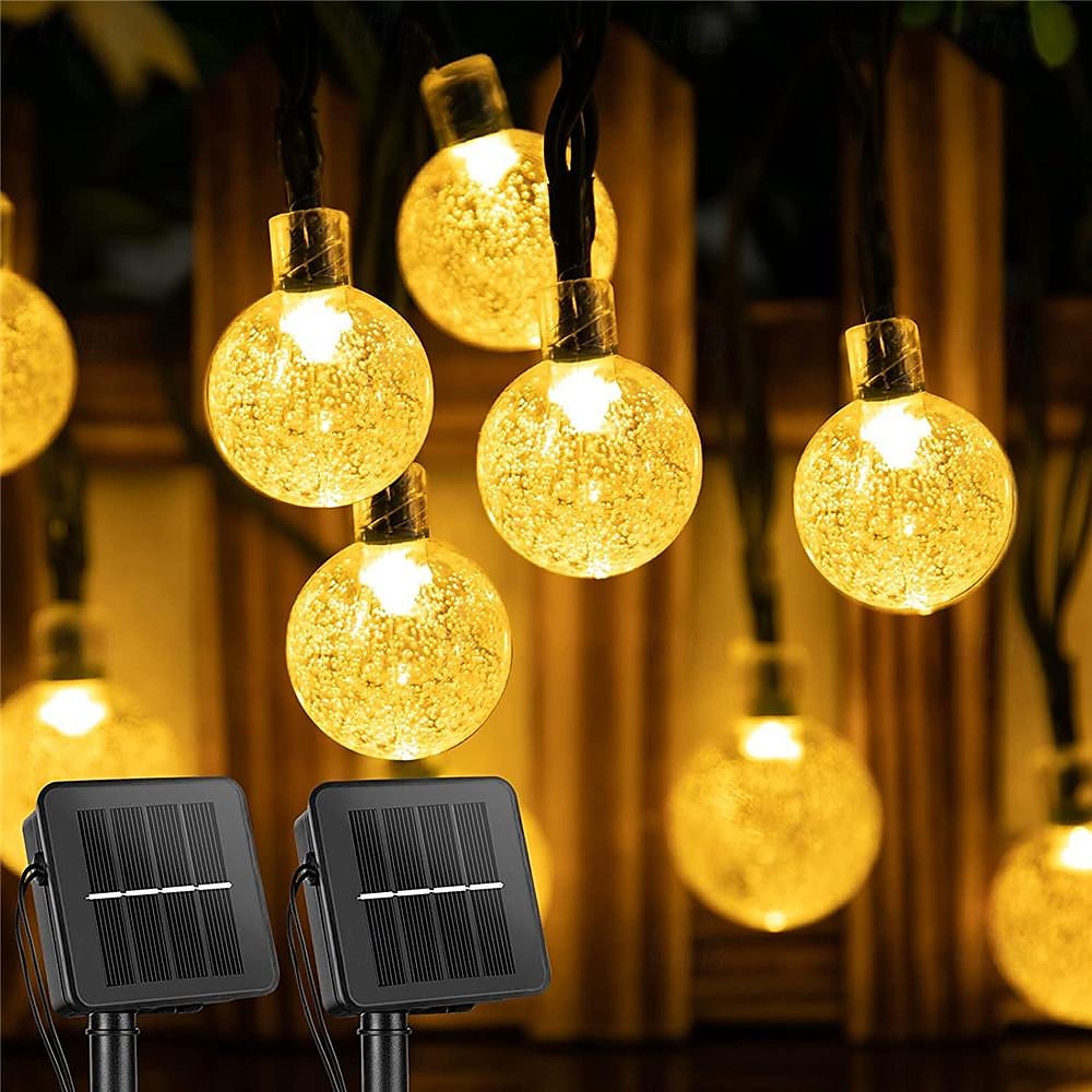 Guirlande lumineuse solaire d'extérieur, 10 m, 50 LED, guirlande lumineuse de Noël étanche avec 8 modes, design boule de cristal pour Noël, jardin, pelouse, porche, belvédère&amp;décor de bistrot de 2025 ? $53.99 –P3