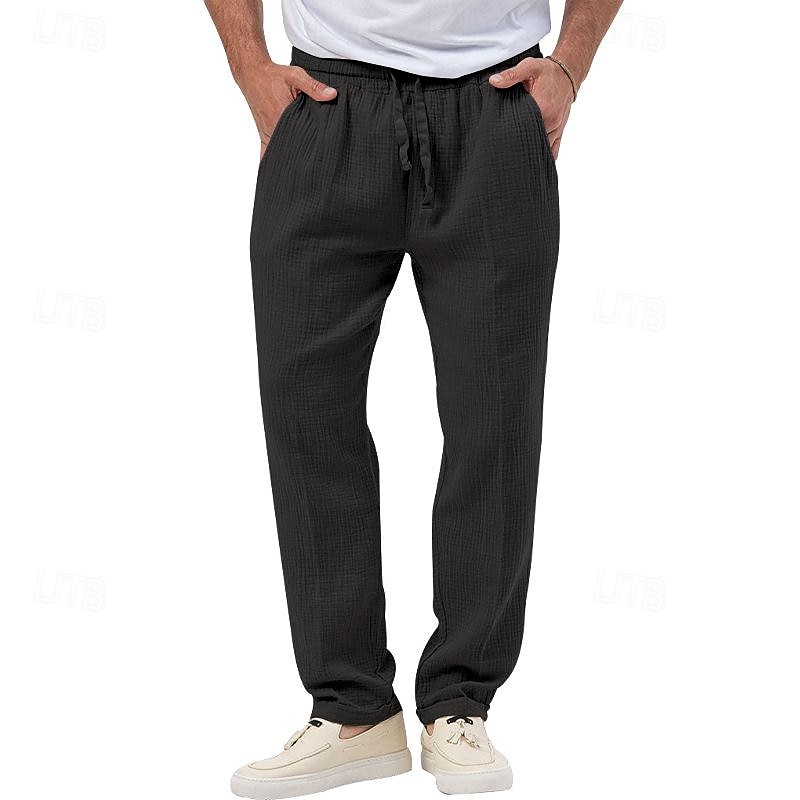 Pánské Kalhoty Plážové šortky Kalhoty pro volný čas Kalhoty Seersucker Šňůrky Elastický pas Straight-Leg Bez vzoru Pohodlné Prodyšné Denní Dovolená Streetwear Módní Na běžné nošení Černá Bílá 2025 - $20.99 –P4