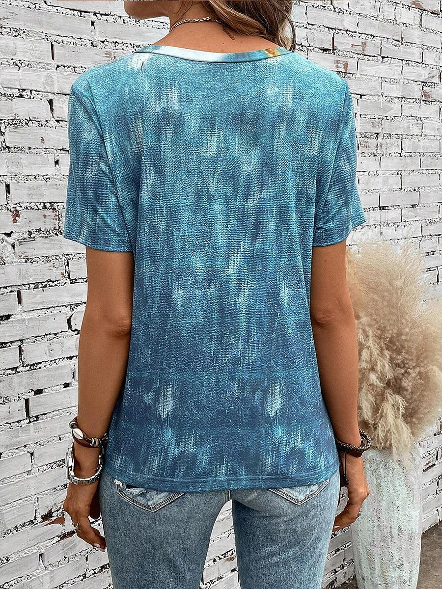 Damen T Shirt Schmetterling Modisch Kurzarm V Ausschnitt Normale Oberteile Casual Täglich Bedruckt Blau Sommer 2025 - $19.99 –P3