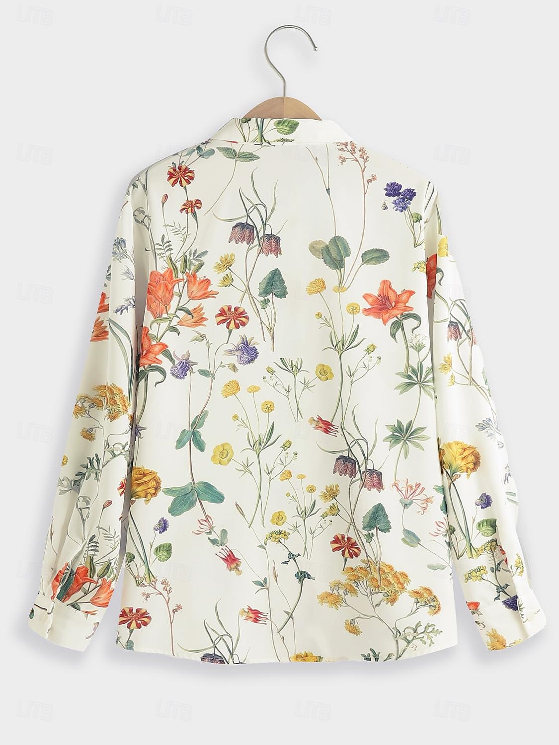 Camicia da donna a maniche lunghe con bottoni Blusa di moda Streetwear floreale Bottoni stampa Top regolari Colletto casual Vacanze Bianco Primavera e Autunno del 2026 a $32.99 –P3