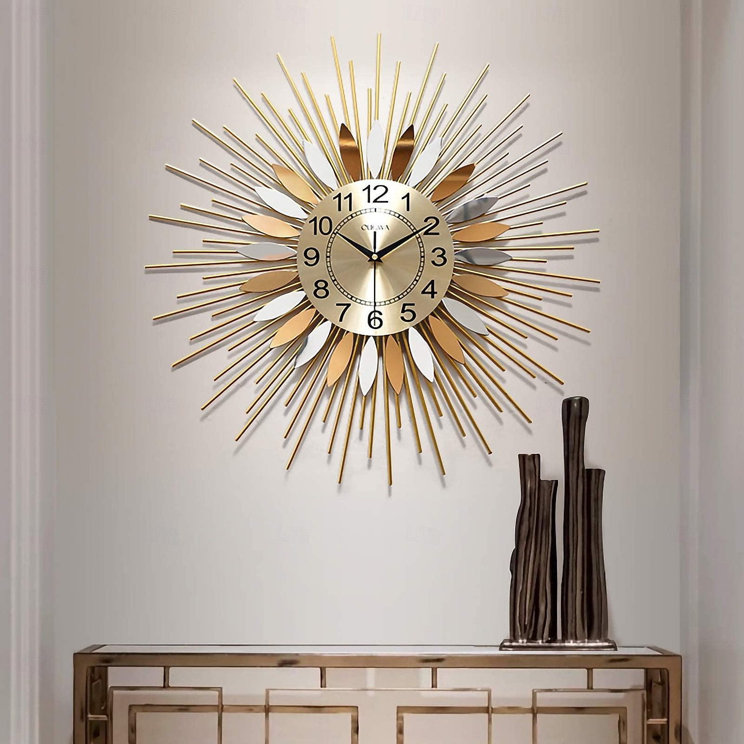 velké nástěnné hodiny kovové dekorativní 58cm tarburst nástěnné hodiny, moderní tiché nástěnné hodiny, nástroje z poloviny století satelitní kovové nástěnné hodiny, velká starburst dekorace pro 2025 - $92.99 –P5